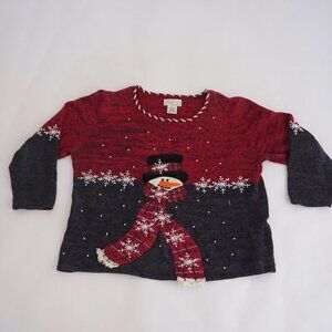 Vintage Mandal Bay Red Knit Snowman Scarf Snowflake Holiday Cotton Sweater XXL